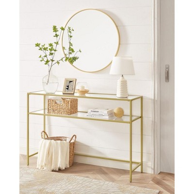 Gold Metal Frame Console Table with Tempered Glass Top