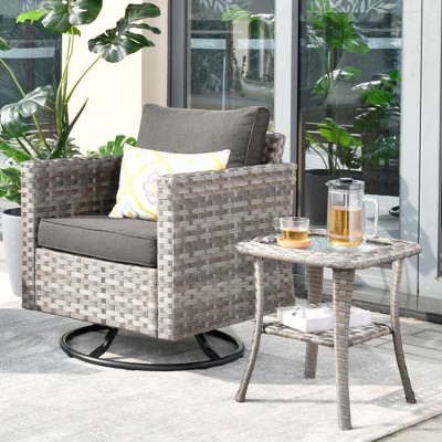 XIZZI Rocking Chair 360 Degrees Swivel, Bistro Set with Side Table, PE Rattan All Weather Outside Rocker Chair for Porch, Garden and Terrace