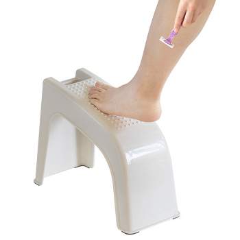 Basicwise Shower Footrest, White Bath Foot Stool for Shaving Legs, Non-Slip Sturdy Pedicure Footrest, Spa Footrest Shaving Stool With Storage