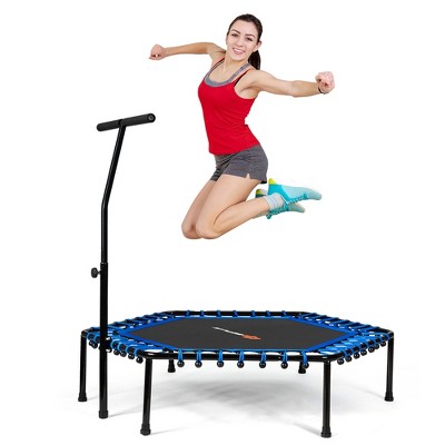 Costway 51” Mini Trampoline Fitness Rebounder w/ Adjustable Bar Indoor Workout Training