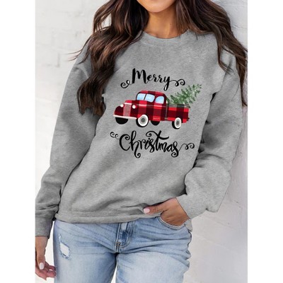Womens Christmas Sweatshirt Merry Bright Christmas T-Shirt Long Sleeve Lightweight Holiday Pullover Tops