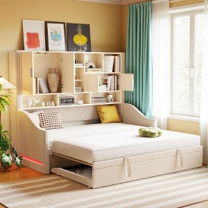 Polibi Upholstered Daybed with Lift-Up Bed, Bookshelves & Cabinets - 1 of 4