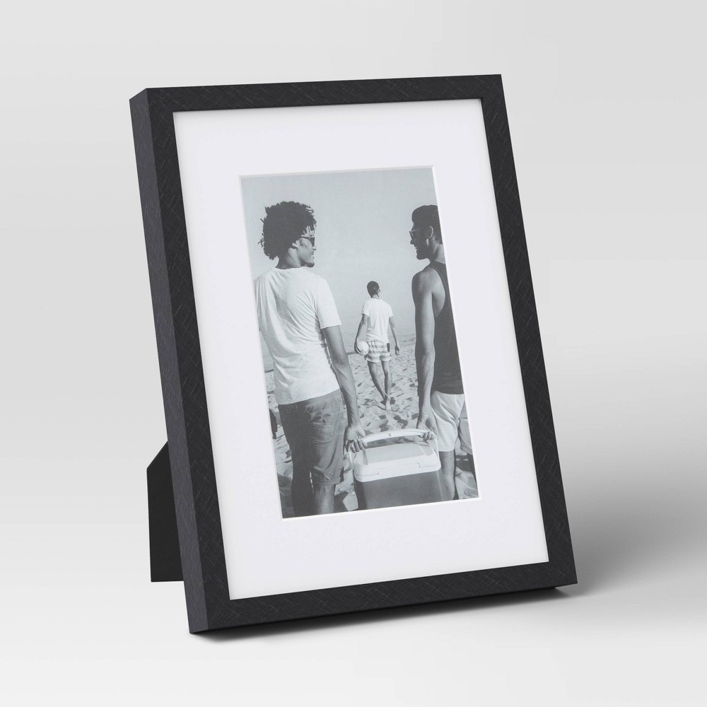 Photos - Photo Frame / Album 6"x 8" Matted to 4"x6" Thin Metal Table Frame Black - Threshold™: Modern Aluminum Photo Holder, Easel Back Display