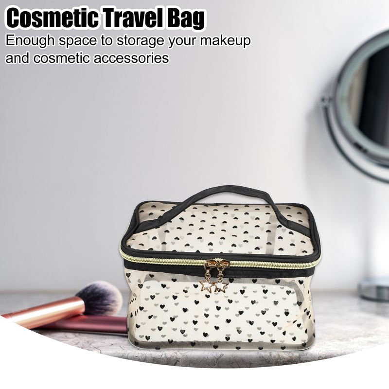 Unique Bargains Travel Portable Makeup Bag Heart-Shaped Dots Zipper Closure Beige 1 Pc, 2 of 7