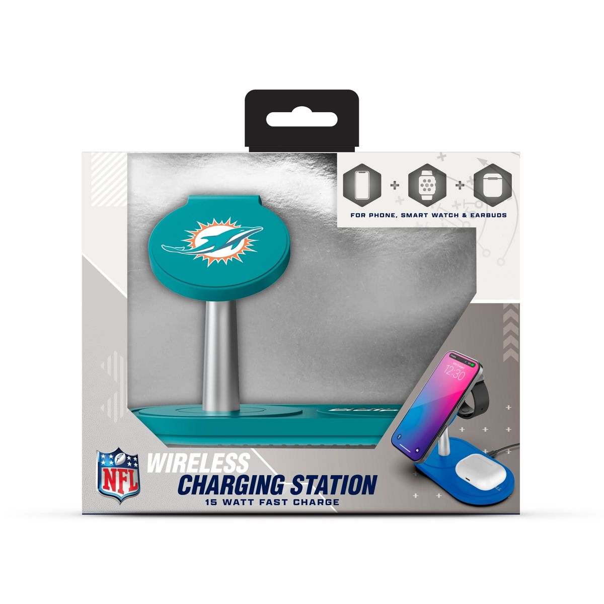 SOAR NFL 3-in-1 Wireless Charging Station- Miami Dolphins - thumbnail 3
