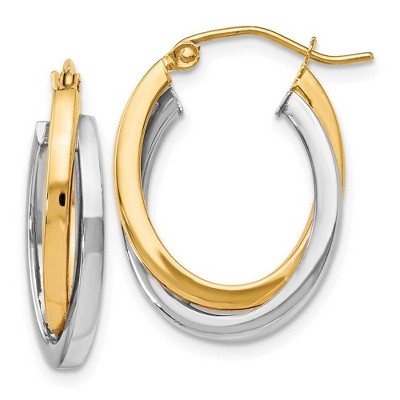 Black Bow Jewelry 5mm Polished Crossover Oval Hoop Earrings in 14k Two Tone Gold, 23mm