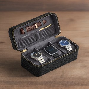 3-Slot Watch Travel Case, Woven Embossed PU Leather - 1 of 2