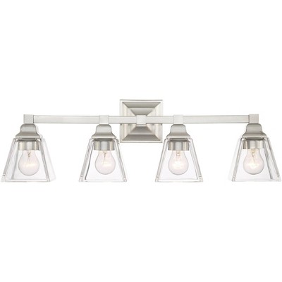 Regency Hill Modern Wall Light Satin Nickel Hardwired 28" Wide 4-Light Fixture Clear Glass for Bathroom Vanity