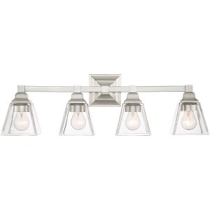 Regency Hill Mencino Modern Wall Light Satin Nickel Hardwire 28" 4-Light Fixture Clear Glass Shade for Bedroom Bathroom Vanity Living Room Hallway - 1 of 4