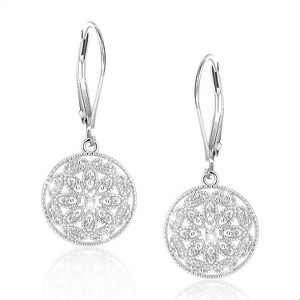 925 Sterling Silver Teardrop Dangle Earrings with Cubic Zirconia, Hypoallergenic Filigree Leverback Drop Earrings for Gifts - 1 of 4