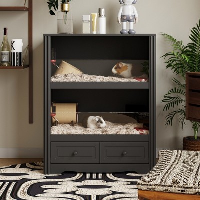 FUFU&GAGA Black Double-Layer Semi-Open Hamster House in Furniture Style