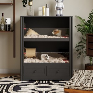 FUFU&GAGA Black Double-Layer Semi-Open Hamster House in Furniture Style - 1 of 4