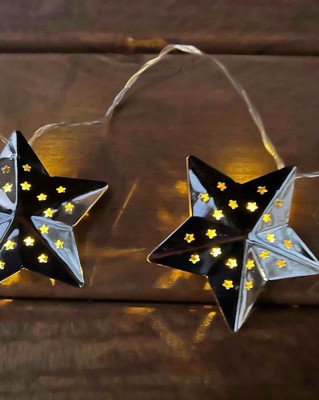 6 Silver Mini Holographic Star Lanterns 5 Warm White LEDs Batteries Included