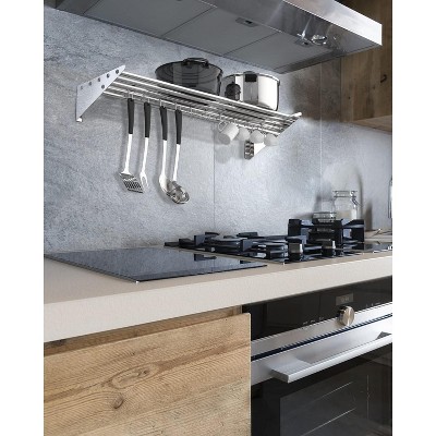 Stainless Steel Wall-Mounted Kitchen Rack with S Hooks, 12" x 36", 2 Pack