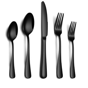 Itopfox 20-Piece Black Stainless Steel Flatware Set for 4, Includes Knives, Forks, Spoons, Mirror Polished, Dishwasher Safe, Food Grade Cutlery Set - 1 of 4