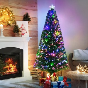 6' Tall Douglas Fir Pre-Lit Artificial Christmas Tree with Realistic Branches, 24 Multi-Color LED Lights, Fiber Optics and 230 Tips - 1 of 4