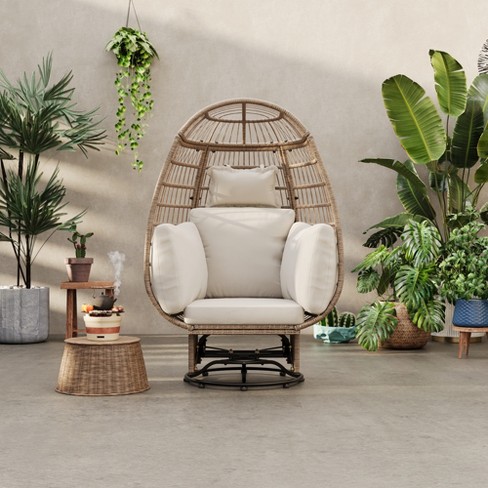 Outdoor Swivel Chair with Cushions, Rattan Egg Patio Chair with Rocking  Function, Natural+Beige 4M - ModernLuxe