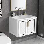 24" Wall Mounted Bathroom Vanity with Porcelain Sink and Two Shuttered Doors, White - ModernLuxe