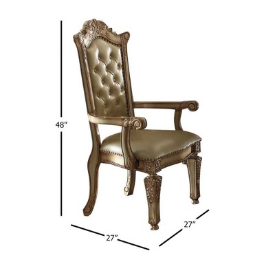 Bone Faux Leather and Gold Patina Floral Accent Chair