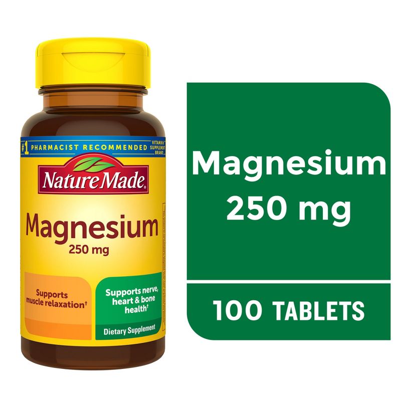 Nature Made Magnesium 250mg Muscle Bone Nerve and Heart Health Tablets - 100ct, 3 of 10