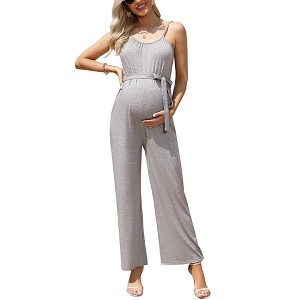 Maternity Jumpsuit Wide Leg Sleeveless Adjustable Strap Pockets - 1 of 1
