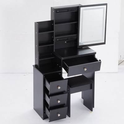 NicBex 29.2" Small Vanity Desk with Touch Sliding LED Mirror,Makeup Vanity with Cushioned Stool,Vanity Table with 2 AC+2 USB Power Station