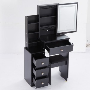 NicBex 29.2" Small Vanity Desk with Touch Sliding LED Mirror,Makeup Vanity with Cushioned Stool,Vanity Table with 2 AC+2 USB Power Station - 1 of 4