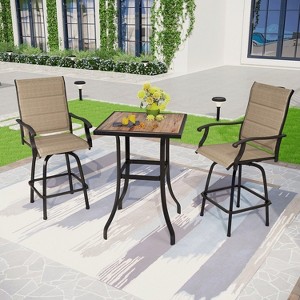 Captiva Designs 3Pc Outdoor Patio Dining Bar Set with Steel Steel Table & Sling Swivel Bar Stools - 1 of 4