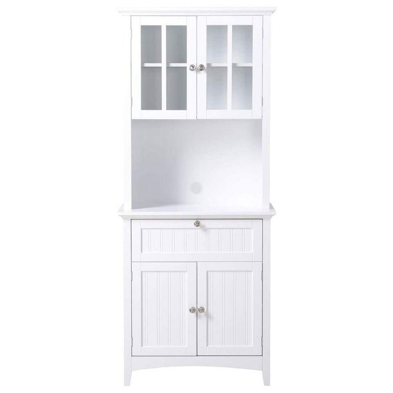 American Furniture Classics OS Home and Office Wooden Buffet and Hutch with Drawer, Bottom Cabinet, Tempered Glass Doors, and Adjustable Shelf, White, 2 of 7