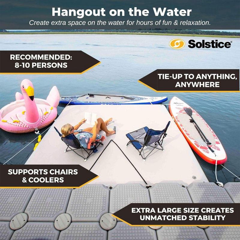 Solstice 10 Foot x 10 Foot Inflatable Floating Dock Water Lounger Rafting Platform Table Bed with Pump and Storage Bag for Lakes, Pools, and Rivers, 4 of 7