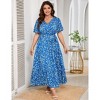 Whizmax V Neck Wrap Maxi Dress for Plus Size Women High Waist Ruffle Summer Casual Floral Dress with Belt - 2 of 4