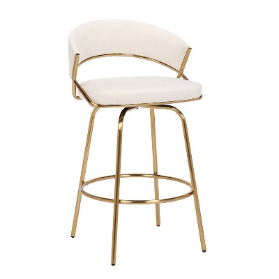 Cream Velvet Gold Metal Swivel Counter Stool Set