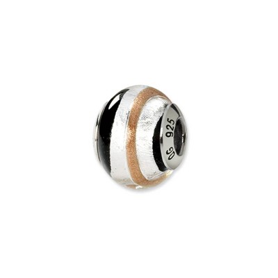 Black Bow Jewelry Sterling Silver, Black, and Golden Murano Glass Bead Charm