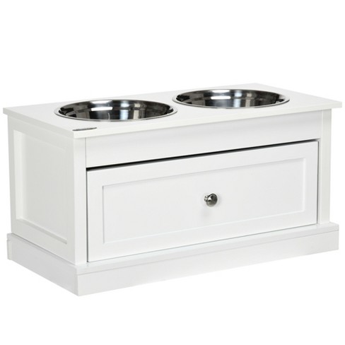 Pawhut Large Elevated Dog Bowls With Storage Drawer Containing 11l