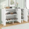 Minimalist Shoe Cabinet with 5 Solid Wood Legs, Adjustable Shelves and Wave Doors for Living Room Storage, Hallway or Study - 2 of 4