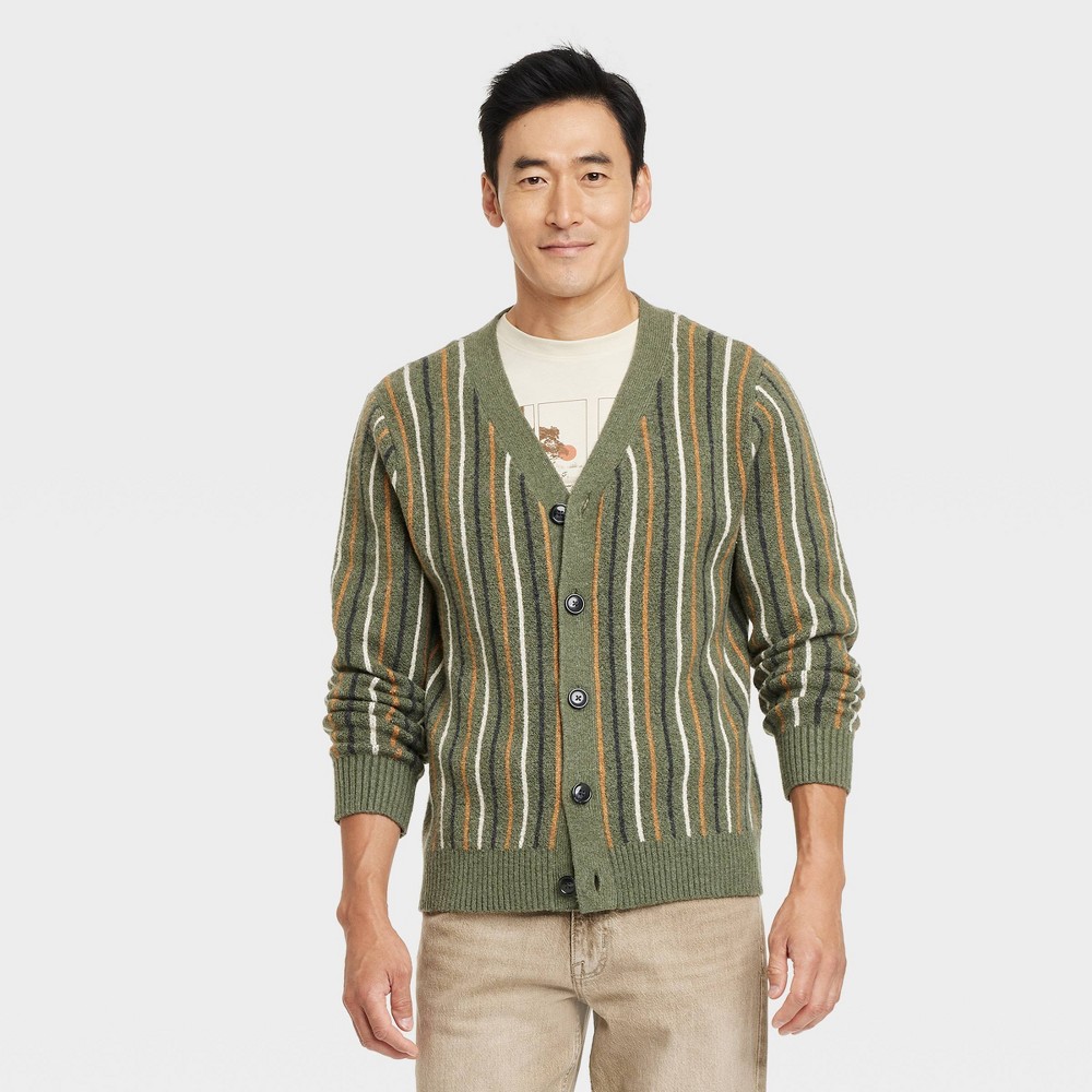 Men Striped V-Neck Cardigan Sweater