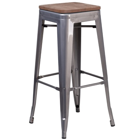 Flash Furniture 30 High Backless Clear Coated Metal Barstool With Square Wood Seat Target
