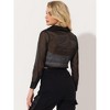 INSPIRE CHIC Women's Button Front Drawstring Hem Point Collar Mesh Sheer Long Sleeve Shirt - 4 of 4