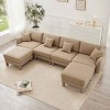 U-Shape Sectional Sofa with 2 Ottomans, 4-Seater Sofa with Armrests and Cylindrical Legs, Boucle Fabric Couch with Cushion-Coolbibila - 3 of 4