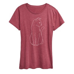 Women's - Instant Message - White Cat Outline Short Sleeve Graphic T-Shirt - 1 of 4