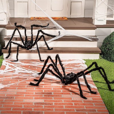 Joyfy 2 Packs 5 Ft Scary Giant Spider Halloween Outdoor Decor, Fake Hairy Black Spider Haunted House Props Creepy Yard Lawn Party Indoor Supplies
