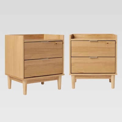 Saracina Home 2pc MidCentury Modern Solid Wood 2 Drawer Nightstand