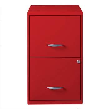 Space Solutions 18 Inch Wide Painted Steel Metal Organizer File Cabinet for Office Supplies and Hanging File Folders with 2 File Drawers, Red