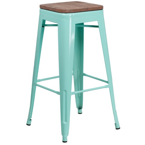 Merrick Lane Backless Metal Dining Stool with Wooden Seat for Indoor Use - image 1 of 3