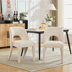 QingMoon Chenille Dining Chairs with Hollowed Out Backrest, Modern Upholstered Kitchen Chairs Set of 2, Accent Chairs for Living Room - 1 of 4