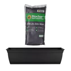 HC Companies 24 Inch Eclipse Window Flower Box with Removable Saucer, Black & Wakefield 1 Pound Premium Biochar Organic Garden Soil Conditioner