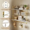 Bestier 41" Floating Shelves with LED Light, 3-Tier Wall-Mounted Wood Shelves with 8 S-Hooks, White Finish & Gold Frame - 2 of 4