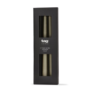 tag Color Studio 12" Traditional Taper Unscented Smokeless Paraffin Wax Candle Sage Green, Set of 4, Burn Time 8 hrs. - 1 of 3