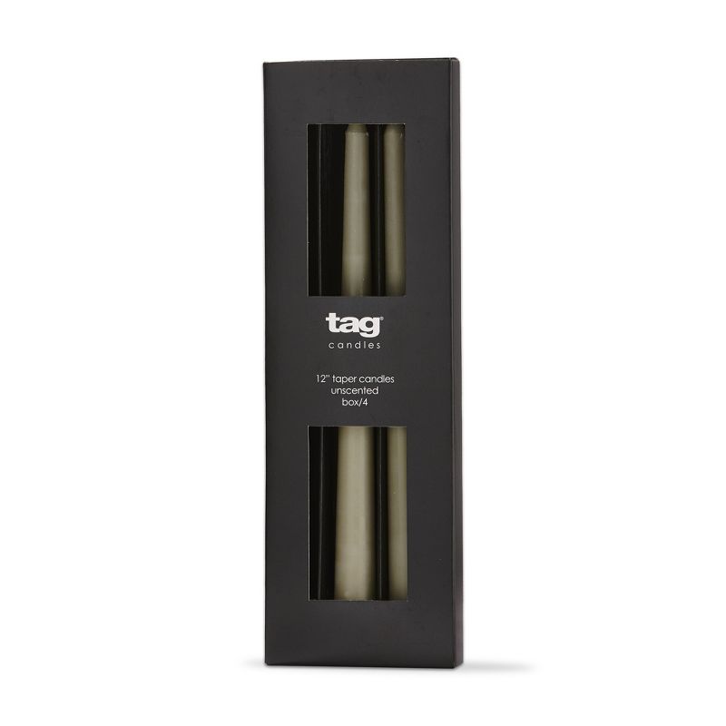 tag Color Studio 12" Traditional Taper Unscented Smokeless Paraffin Wax Candle Sage Green, Set of 4, Burn Time 8 hrs., 1 of 4