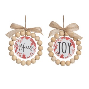 Transpac MDF Beaded Decor Ornament Set of 2 Christmas Home Decorations - 1 of 1